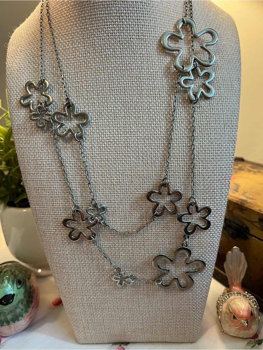 Lia Sophia Silver Floral Multi-Strand Necklace